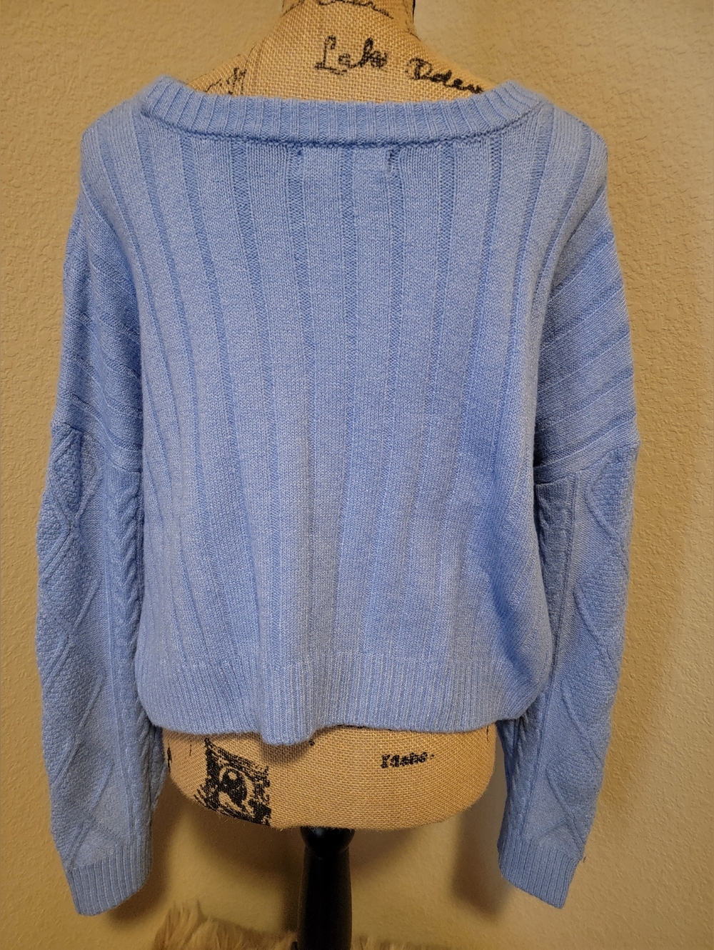 Arizona Jean Company Light Blue Off-the-Shoulder Ribbed Sweater - Picture 2 of 3